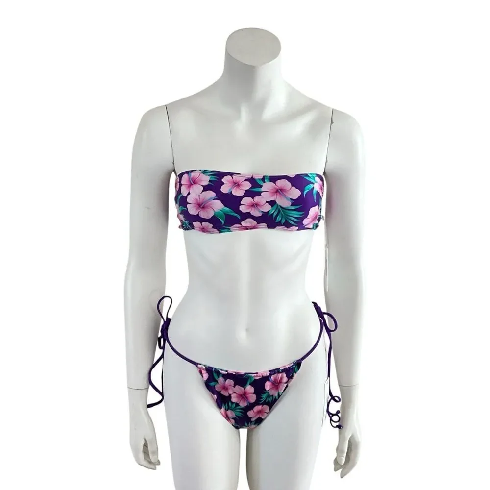 Frankie’s Bikinis Hibiscus Bikini Set Purple L